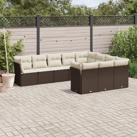 vidaXL Set Divani da Giardino 10pz con Cuscini in Polyrattan Marrone (1/3)