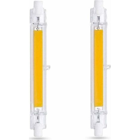 Bombilla LED R7S 118mm 10W Blanco Frío 6000K. 1000LM. Equivalente a Lámpara Halógena R7S J118 80W 100W. Regulable. Bombilla R7S 118mm Slim COB LED para Aplique de Pared/Lámpara de Pie. Paquete de 2 (1/5)