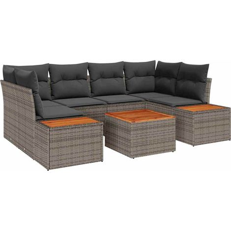 Garden Sofa Set with Storage 7 pcs Grey Poly rattan vidaXL