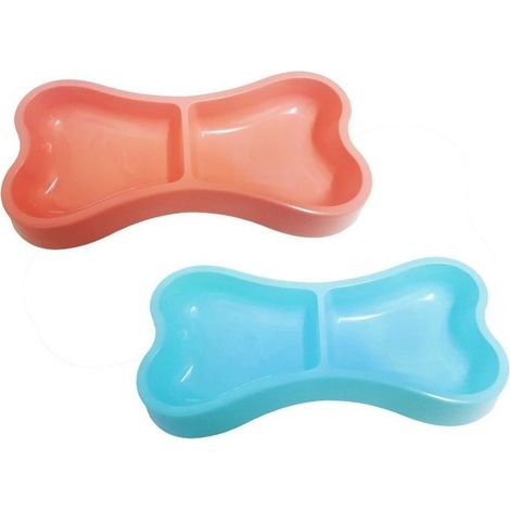 Bol 2 Plateaux En Plastique En Forme D'os 22 X 7 X 4,5 Cm Cocker Chien Chat