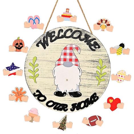 Pancarte de Porte Nain avec Accessoires Interchangeables pour Décorations de Noël, Halloween et Saisons (1/4)