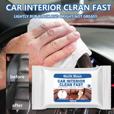Lingettes nettoyantes pour l'intérieur de la voiture, nettoyant cuir, détachage rapide, lingettes multifonctionnelles pour tableau de bord et sièges, lingettes nettoyantes sans eau – paquet de 10 (1/5)
