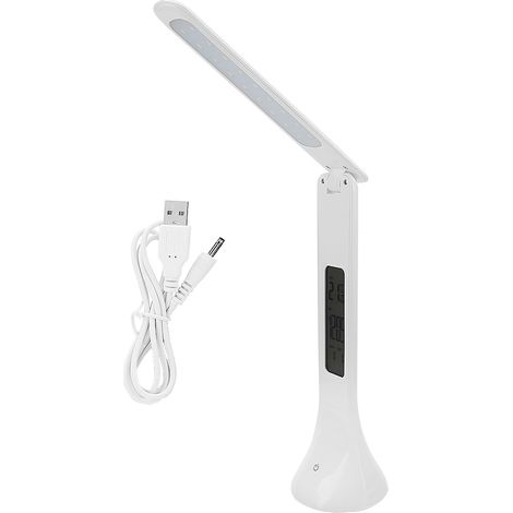 Lampe de table pliable, rechargeable et réglable, avec horloge et thermomètre (1/4)