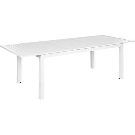 Gartentisch Weiß Aluminium Rechteckig 180x90 cm Ausziehbar 240x90 cm für 8 Personen Latten-Optik Modern Outdoor Terrasse Ausziehtisch (1/5)