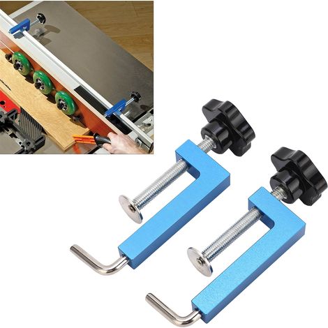 Deux serre-joints universels réglables de type G pour le travail du bois, avec corps rigides en aluminium, adaptés aux scies à onglets, aux fraiseuses et aux scies circulaires. (1/5)