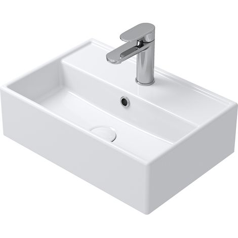 HOROW Ceramic Bathroom Basin 45×31×13cm – Wall Mounted or Countertop Rectangular Sink (1/5)