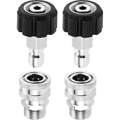 4 pièces Raccords rapides en acier inoxydable pour nettoyeur haute pression M22-14 mm 3/8" Adaptateurs à déconnexion rapide Raccords de tuyau de jardin