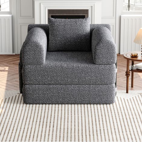 1-Sitzer-Sofa aus Chenille grau, Armlehne mit Stauraum, stabiles Stahlgestell (1/5)