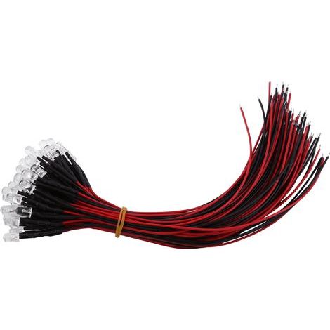50 pièces LED 5mm pré-câblées 12V, couleurs disponibles : blanc, rouge, bleu, pour éclairage décoratif ou signalisation (1/2)