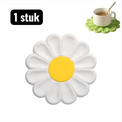 Dessous de verre et dessous de plat en silicone motif marguerite résistant à la chaleur en forme de fleur pour protéger la table des plats chauds couleur blanche (1/4)
