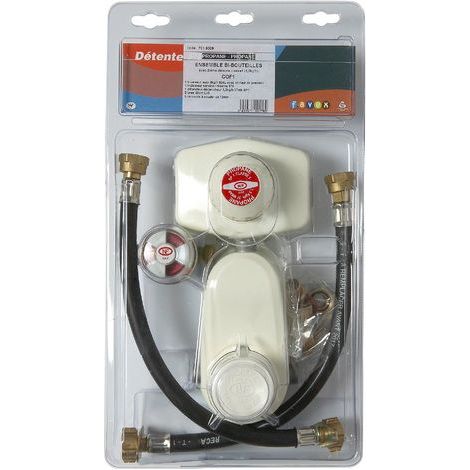 Favex – Coffret gaz propane bi-bouteille – Inverseur automatique 8kg/h – Détendeur 1,3kg/h 37mbar – 2 lyres 35cm NF 5 ans – Vanne 1/4 tour