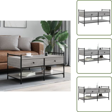 The Living Store Couchtisch Grau Sonoma 99x50x50 cm Holzwerkstoff - Couchtisch - Wohnzimmerstil - Grau Sonoma - Holzwerkstoff - Metalltisch (1/5)