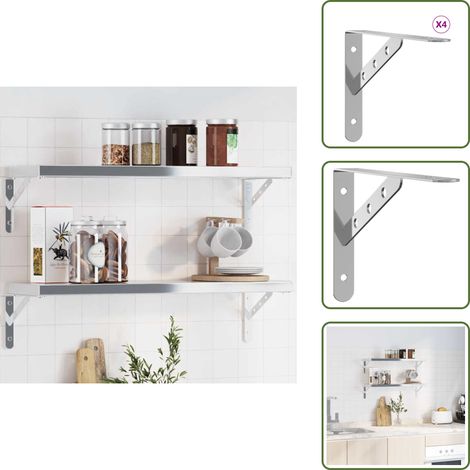 The Living Store Regalträger 4 Stk. 23,5x2,5x15,5 cm Silbern Edelstahl - Wandregal - Regalhalter - Edelstahlregal - Stauraumlösung - Regalaufhänger (1/5)