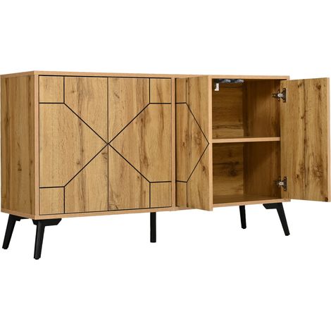 Buffet en MDF à 4 portes avec motif géométrique, décor bois, 120×35×69 cm, charge 50 kg (1/5)
