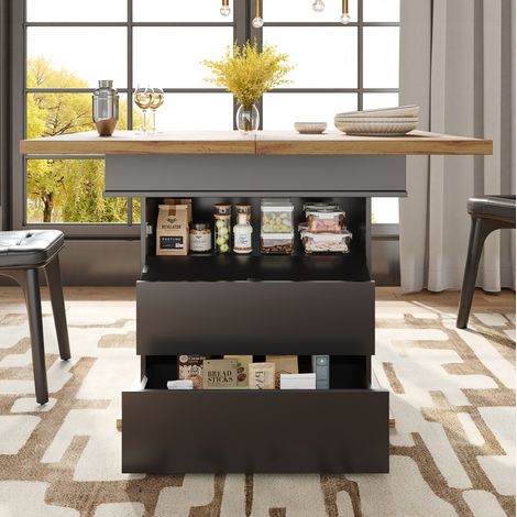 Mesa extensible de comedor 110-140 x 80 cm, MDF, PB y metal, negra HAVRYA (1/5)