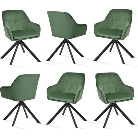 Goeurvant Sillas Giratoria Moderna con Cojín Doble Grueso, Respaldo Ancho y Reposabrazos Ergonómicos - Juego de 6 - Verde
