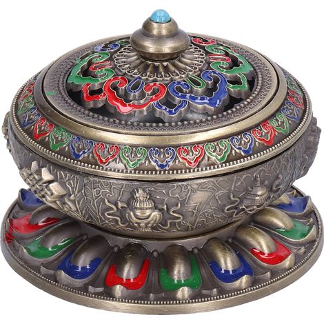 Brûleur d'encens vintage en alliage de cuivre, porte-encens pour salon, décoration pour la cérémonie du thé, vert et coloré (1/5)