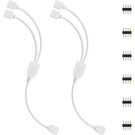 Kit de connecteurs pour ruban LED, 2pcs Séparateur de Bande LED 4 Broches 1 à 2 Câble Diviseur Connecteur à 4 Broches pour ruban LED RVB 5050 3528 2835 Accessoires de DIY