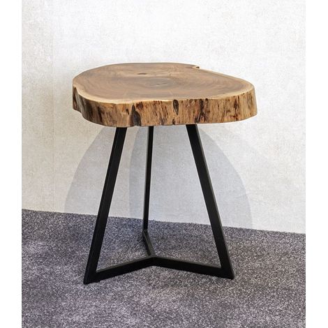Table d'appoint ronde en bois coloris naturel et métal noir -diamètre 45 x hauteur 50 cm
