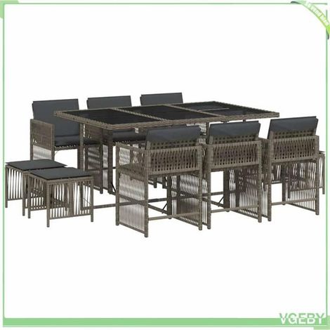 Ensemble à manger de jardin 11 pièces - FAFEICY - 3211688 - Gris poly rotin - Dessus verre trempé - Chaises pliables (1/5)