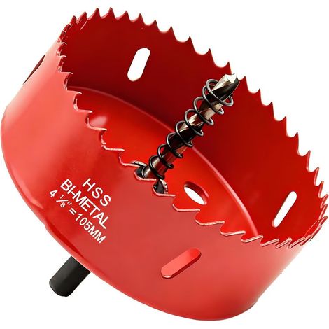 Scie cloche bi-métal 105 mm,HSS M42 Bi-Métal Scies-cloches Bois,avec adaptateur de tige triangulaire et foret de centrage,pour boîte de mur creux,Cloison Sèche, Plastique (1/5)