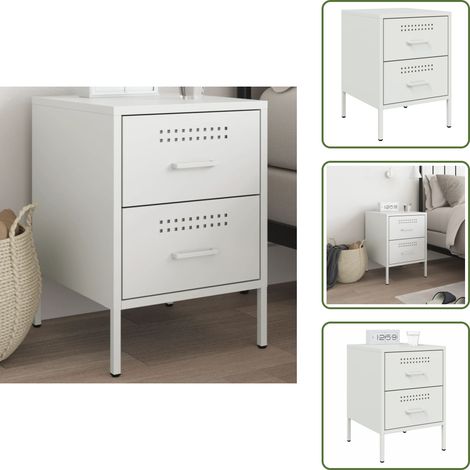 Nachttisch Weiß 36x39x50,5 cm Stahl - Industriel Stil - Nachttisch - Schubladen - Metall Tisch - Stahlschrank (1/5)