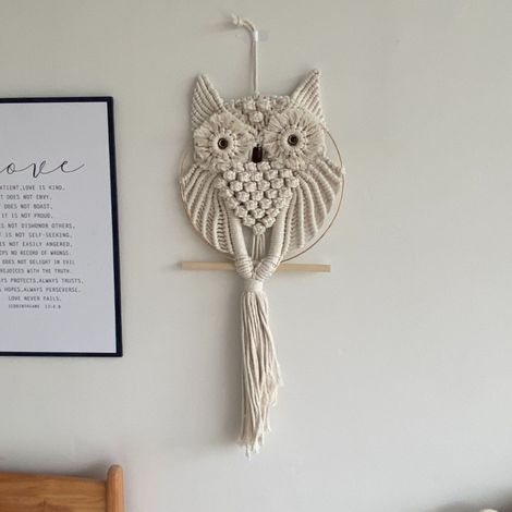 Decoración de pared con búhos - tapiz bohemio tejido a mano - decoración de pared - decoración de búhos para dormitorio, sala de estar, habitación infantil 7530cm. (1/4)