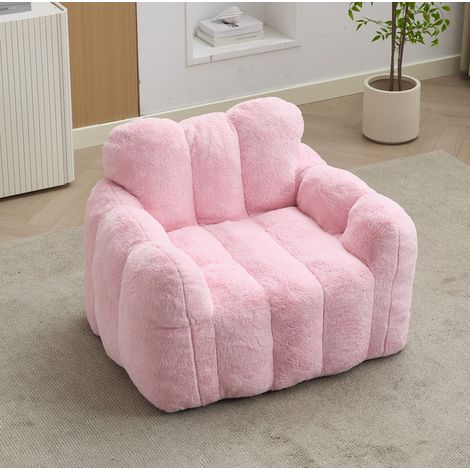 Sillón puff para adultos de tela aterciopelada blanca 105 x 90 x 75 cm (1/5)