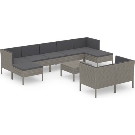 Maison Exclusive - 10-tlg. Garten-Lounge-Set mit Auflagen Poly Ra