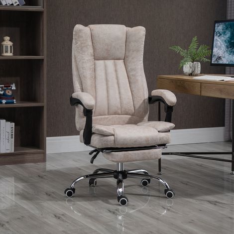 Chaise de bureau ergonomique inclinable avec repose-pieds, hauteur réglable, dossier haut, tissu effet lin beige, 63 x 71 x 110-118 cm  CHICFURN (1/5)