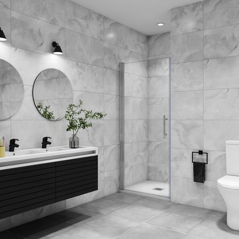Porte de douche pivotante en niche 90x185cm profilé en chromé (1/5)