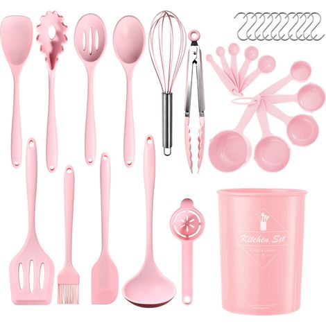 Ustensiles De Cuisine En Silicone - 32 Pièces - Résistant À La Chaleur Jusqu'à 230 °C - Adapté Aux Marmites Antiadhésives - Rose (1/5)