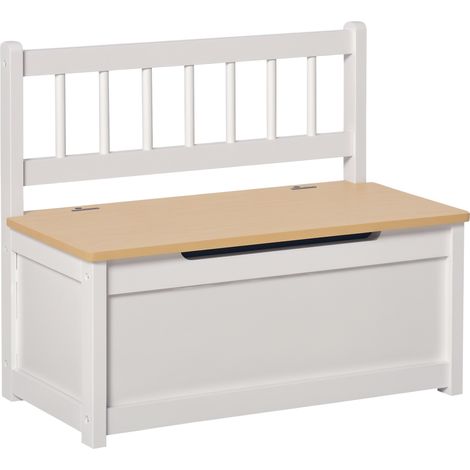 Coffre a jouets pour enfants 2 en 1 en bois avec piston pour fermeture securisee 60x30x50 cm blanc et bois naturel (1/5)
