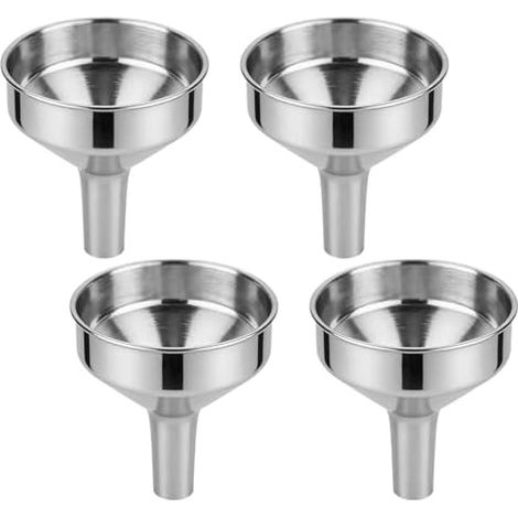 Set mit 4 Mini-Edelstahltrichtern, kleine Metalltrichter für Parfümflaschen und zum Kochen, präzises Befüllen kleiner Flaschen (Silber) - (1/5)