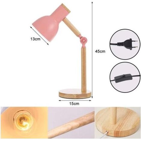 LaBlanc - Lampe de Table Nordique, Lampe de Chevet de Chambre, Lampe de Lecture de Protection des Yeux pour Enfants, Lampe de Bureau Réglable, LED E27 Veilleuse de salle d'étude (Rose) (1/5)