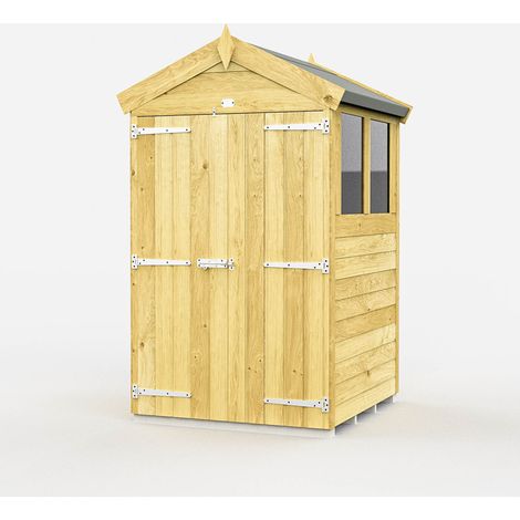 4 x 4 Feet Apex Shed - Double Door With Window - Wood - L127 x W118 x H217 cm