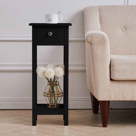 Modern Side Table Nightstand with Bottom Shelf for Living Room Bedroom, Black