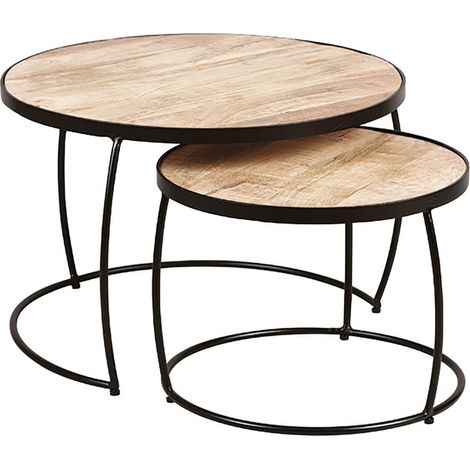GIZEM - Lot de 2 Tables Basses Gigognes Métal et Bois (1/3)