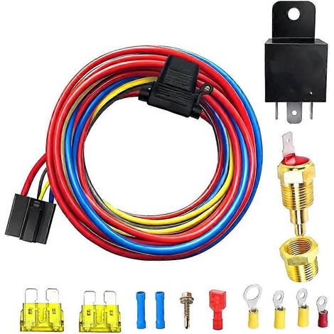 Kit de relais pour ventilateur électrique 12 V 60 A, étanche, avec interrupteur de commande thermostatique, pour refroidissement de radiateur. (1/4)