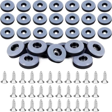 Pieds de meubles à visser - Pieds ronds pour tapis, lot de 32, noirs, 22 mm - Pieds de meubles avec patins en feutre et clous - Pieds de chaise (1/5)