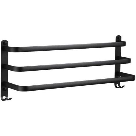 Porte-serviette porte-serviettes mural en aluminium à 3 niveaux avec crochets porte-serviettes noir étanche pour salle de bain cuisine salle de bain - 60 cm..dyk. (1/4)