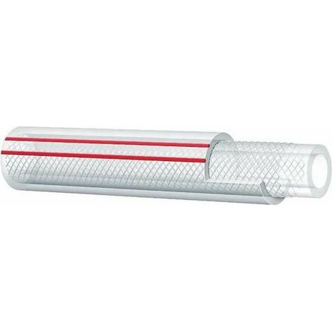 Tuyau en PVC renforcé norme AS 2070 transparent rayure longitudinale rouge sans phtalates pour eau air comprimé produits alimentaires, Ø intérieur 13 mm longueur 1 mètre (1/2)