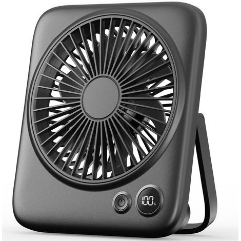 Ventilateur de bureau portable rechargeable fin et silencieux, 4000 mAh, fonctionne avec des piles, 7,5-22h, batterie externe, 4 vitesses, ventilateur de bureau pliable à 180° pour voyage (1/5)