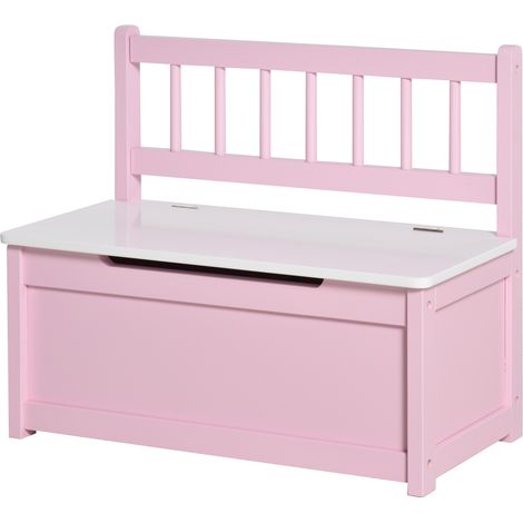 Coffre à jouets banc enfant 60x30x50 cm rose avec couvercle de rangement et charnières de sécurité