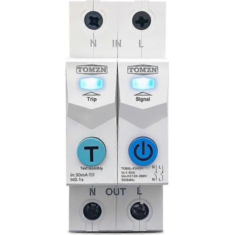 TOMZN 2P Tuya 1-63A Interrupteur intelligent WIFI Compteur d'énergie Disjoncteur Protection contre les fuites de tension et de courant Relais de coupure L+N (1/5)