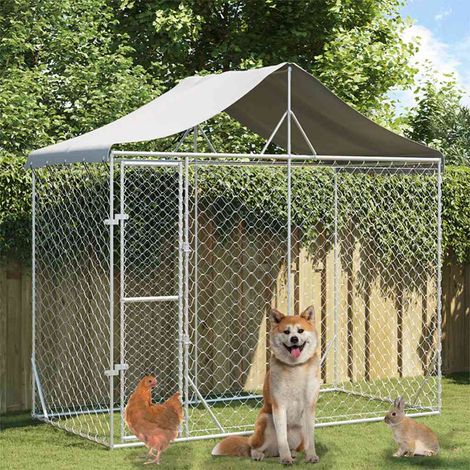 Chenil d'extérieur pour chiens avec toit-Abri pour chien argenté 3x1,5x2,5 m 122118 (1/5)