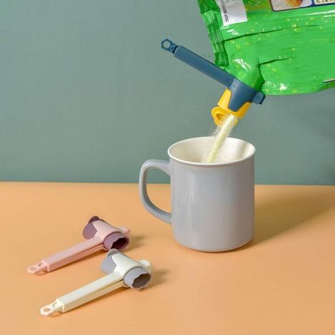 Set di 3 clip per sacchetti alimentari, comprensive di clip di chiusura e sigillatura, e di una clip versatrice per sacchetti di alimenti e snack. (1/4)