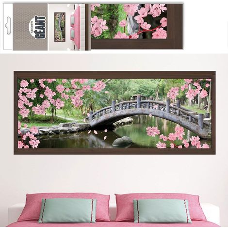 Autocollant mural jardin zen en trompe l'oeil