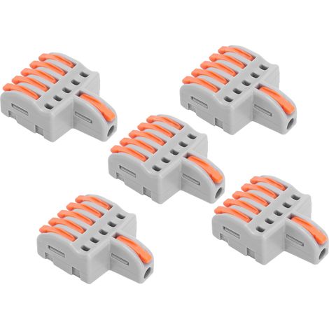 Lot de 20 connecteurs rapides SPL 1 entrée 5 sorties, répartiteur à poussoir, bornes de fil en cuivre et PC (orange) (1/5)