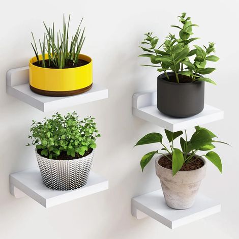 (BLANC) Lot de 4 petites étagères flottantes murales, étagères en bois de 12,7 cm (5 pouces) pour la décoration de chambre, mini avec 2 types d'installation (1/5)